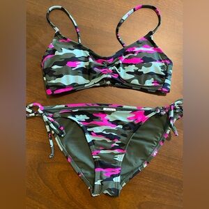 No Boundaries Camo Bikini Set Small Pink Green Camouflage Tie Side 2 Piece